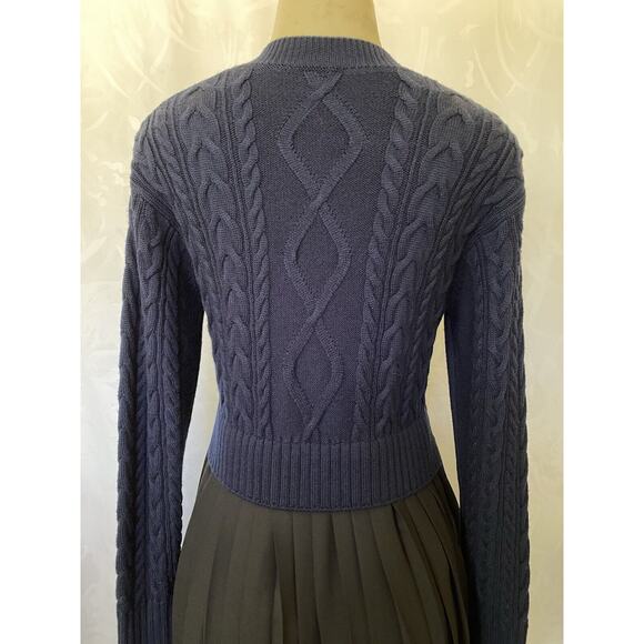 KENZO Dress Blue Black Cable Knit Wool Layered Mixed Media Pleated Crepe… - Picture 5 of 6